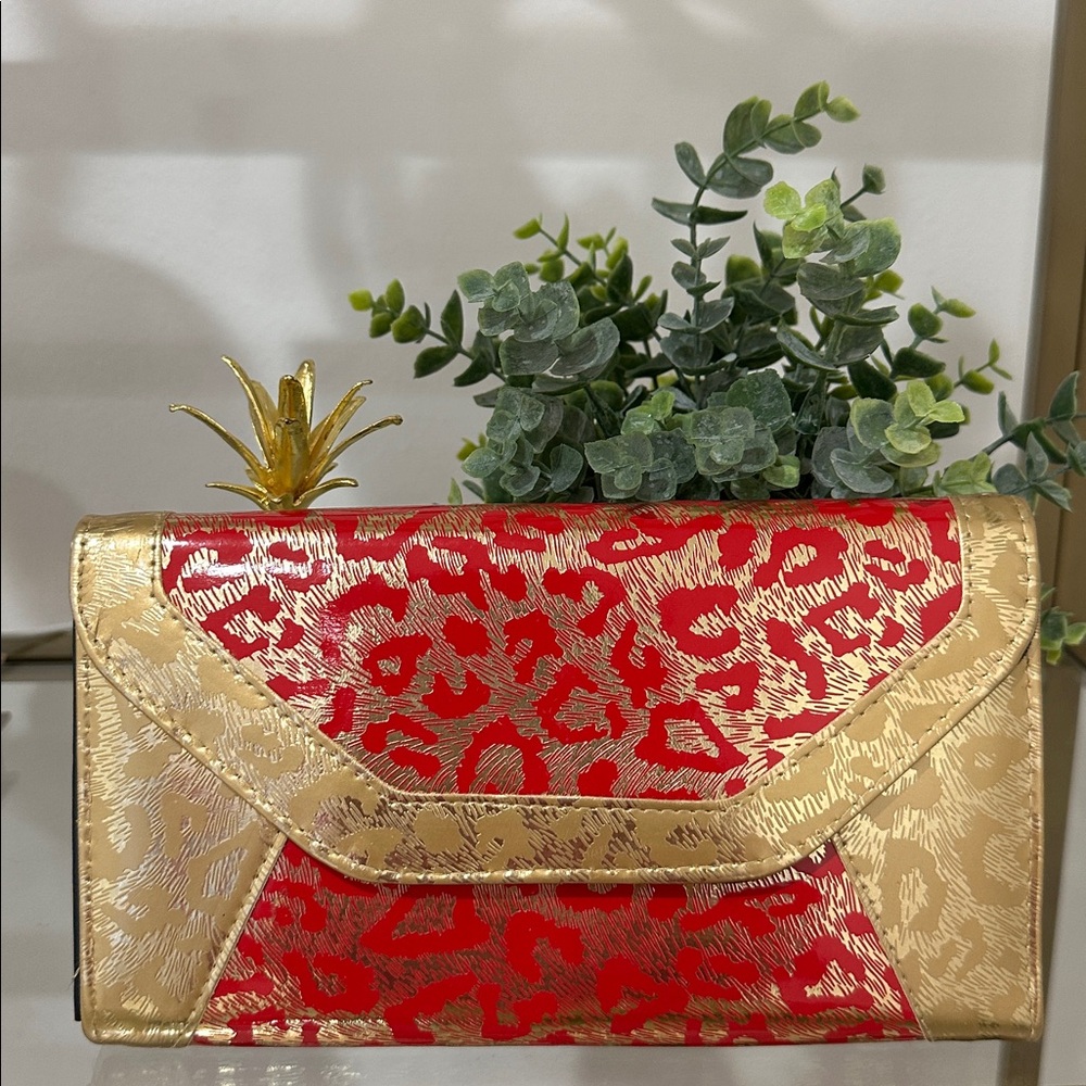 Red and Gold Leopard Print Clutch